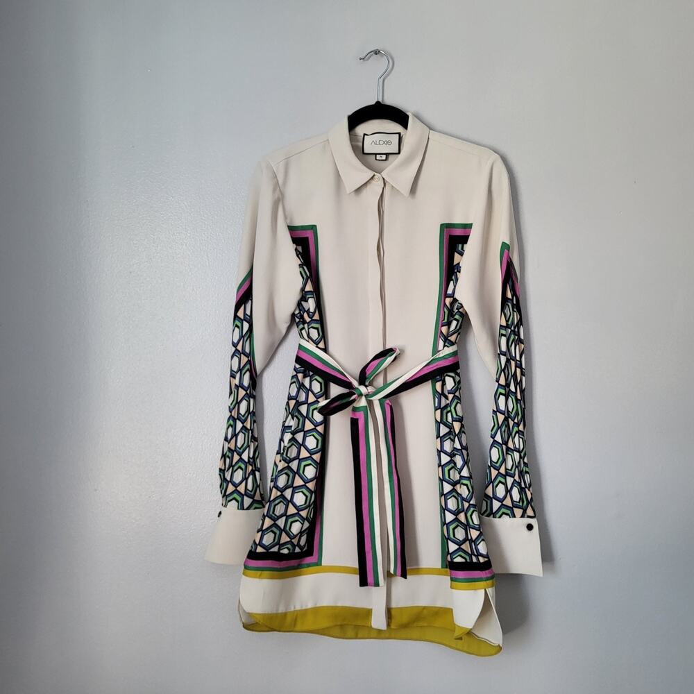 Alexis Stellar Long-Sleeve Shirt Mini Dress Belted Striped Sz M Cocktail Party - Picture 8 of 14